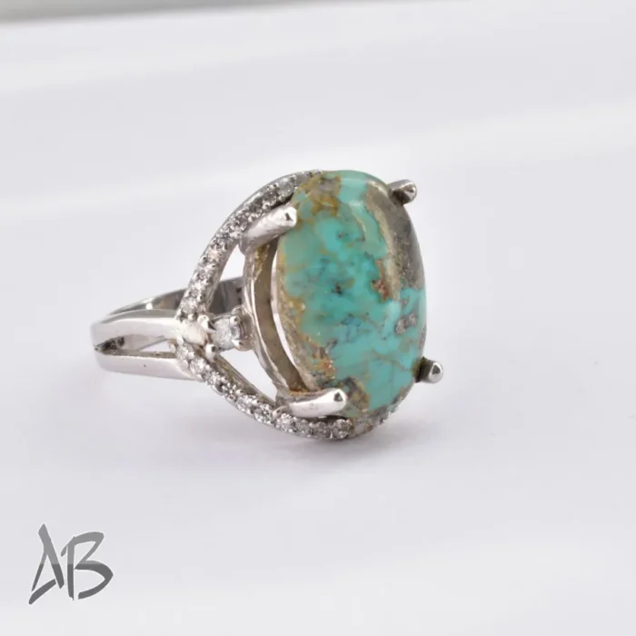 انگشتر نقره زنانه نگین فیروزه نیشابور درشت اصل آقابزرگ کد 374 - Image 3