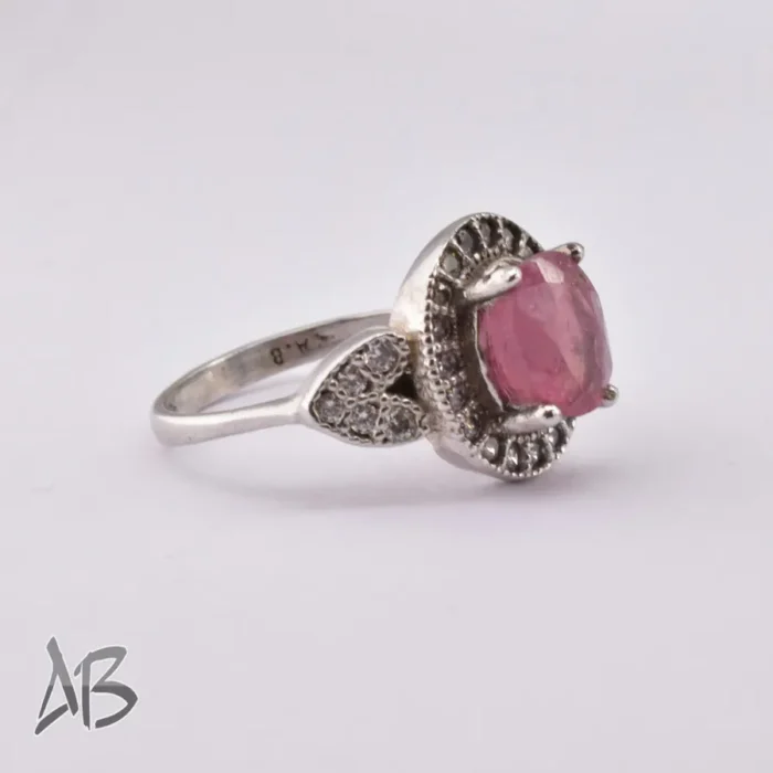 انگشتر نقره زنانه نگین یاقوت صورتی آفریقایی معدنی اصل برلیان کات کد 378 - Image 3