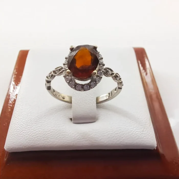 انگشتر نقره زنانه نگین گارنت اصل و معدنی رکاب گندمی نگین‌دار بسیار ظریف آقابزرگ کد 380 - Image 6
