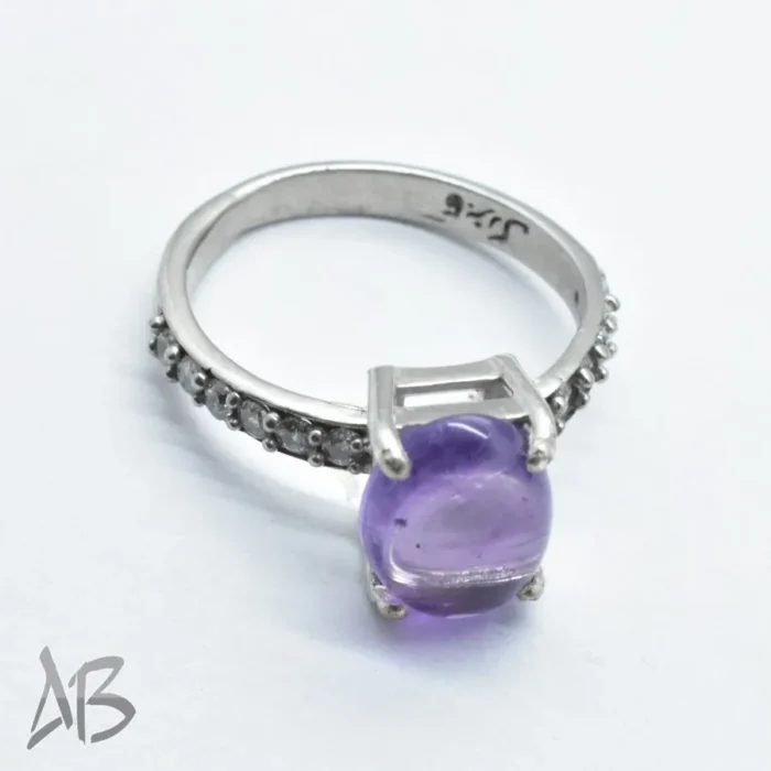 انگشتر نقره زنانه آمتیست (آماتیست) اصل تراش کابوشن کشیده آقابزرگ Am11 - Image 3
