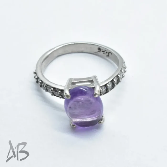 انگشتر نقره زنانه آمتیست (آماتیست) اصل تراش کابوشن کشیده آقابزرگ Am11 - Image 4