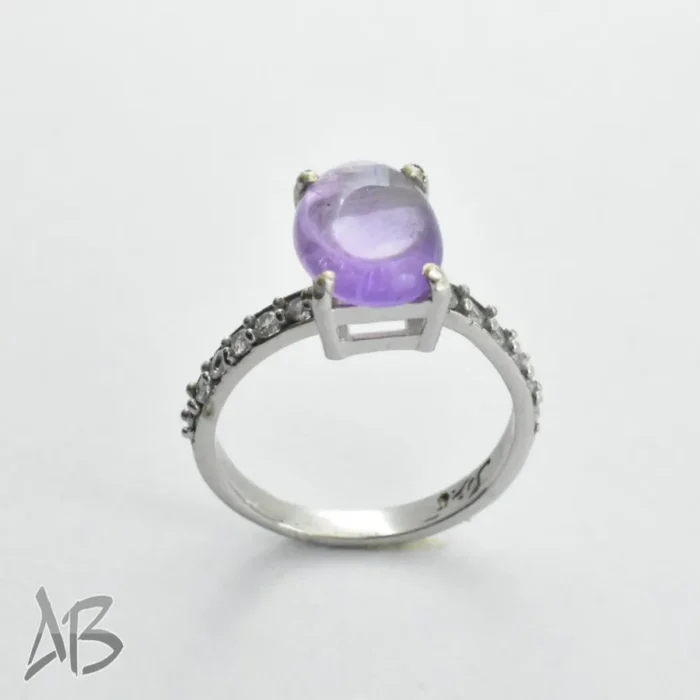 انگشتر نقره زنانه آمتیست (آماتیست) اصل تراش کابوشن کشیده آقابزرگ Am11 - Image 5