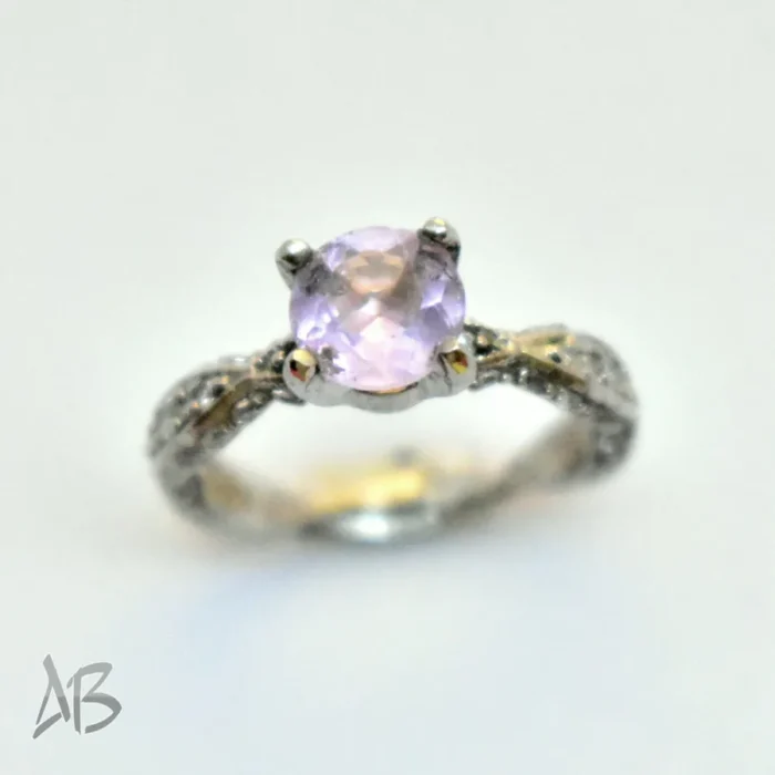 انگشتر نقره زنانه آمتیست اصل با رکابی بسیار زیبا آقابزرگ Am14 - Image 3