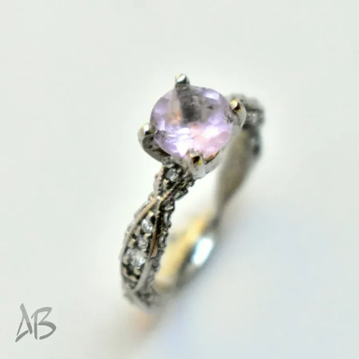 انگشتر نقره زنانه آمتیست اصل با رکابی بسیار زیبا آقابزرگ Am14 - Image 4