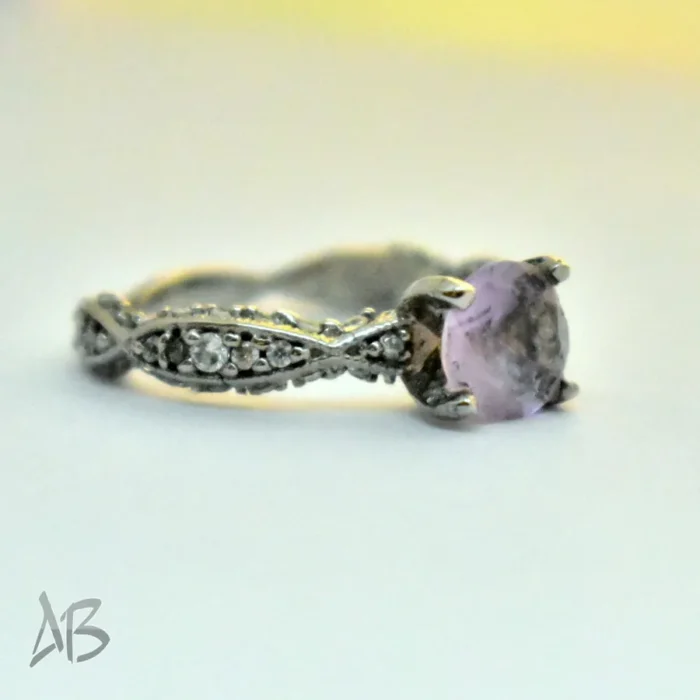 انگشتر نقره زنانه آمتیست اصل با رکابی بسیار زیبا آقابزرگ Am14 - Image 5