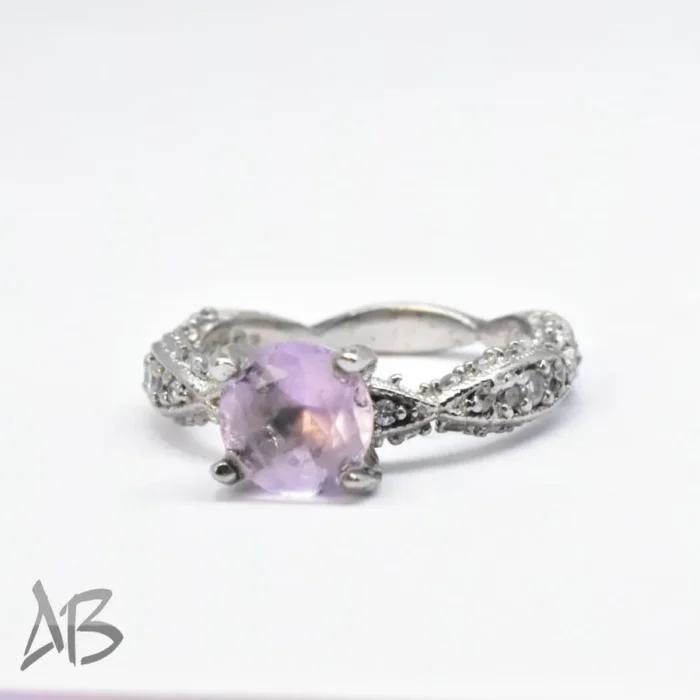 انگشتر نقره زنانه آمتیست اصل با رکابی بسیار زیبا آقابزرگ Am14 - Image 9