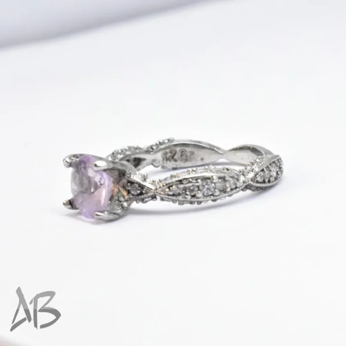 انگشتر نقره زنانه آمتیست اصل با رکابی بسیار زیبا آقابزرگ Am14 - Image 10