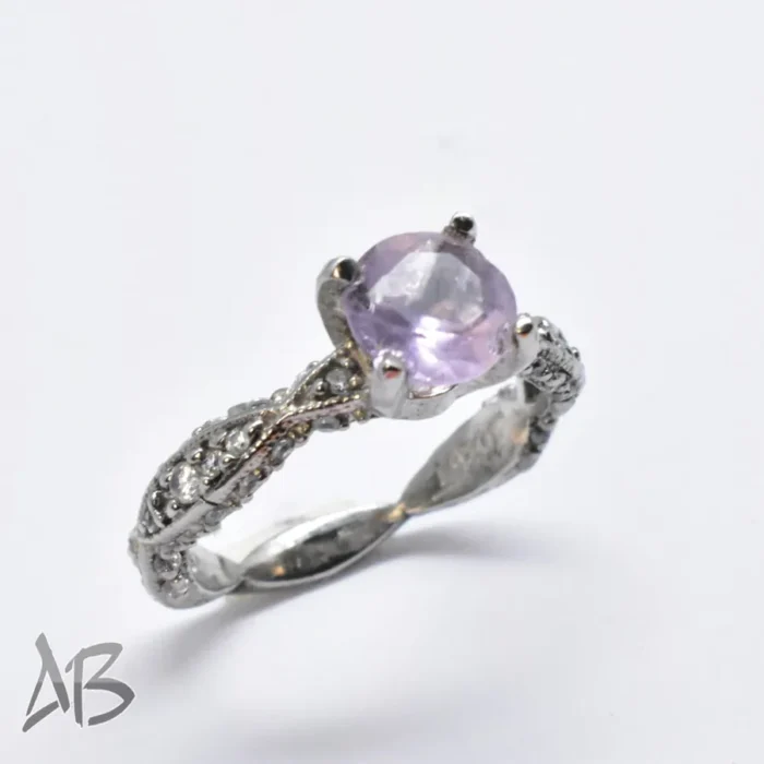 انگشتر نقره زنانه آمتیست اصل با رکابی بسیار زیبا آقابزرگ Am14 - Image 11