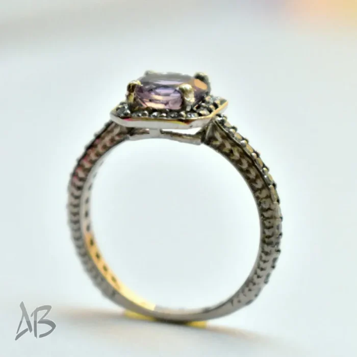 انگشتر نقره زنانه آمتیست (آماتیست) اصل با رکاب باریک و پرنگین آقابزرگ Am15 - Image 4