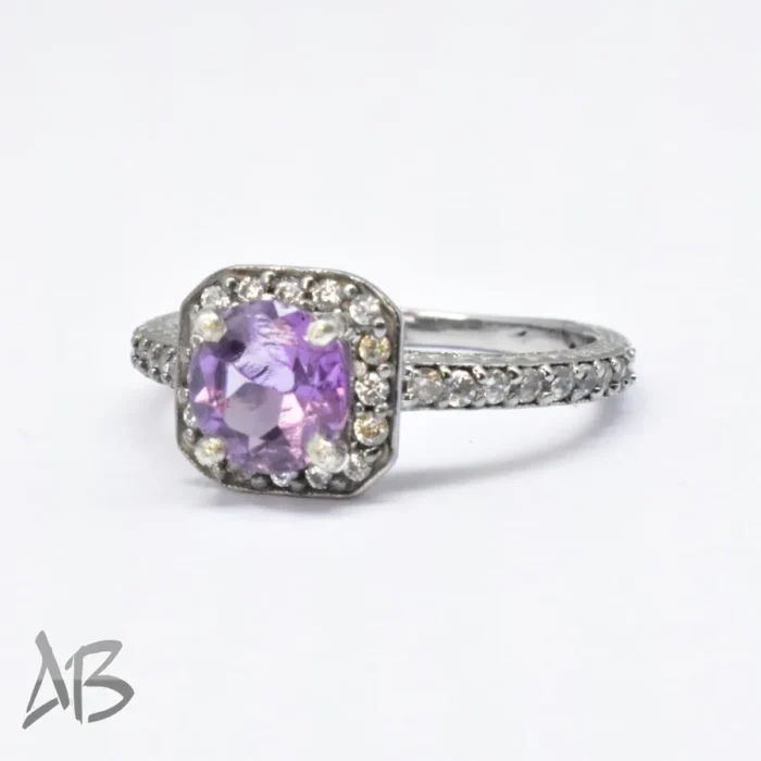 انگشتر نقره زنانه آمتیست (آماتیست) اصل با رکاب باریک و پرنگین آقابزرگ Am15 - Image 6