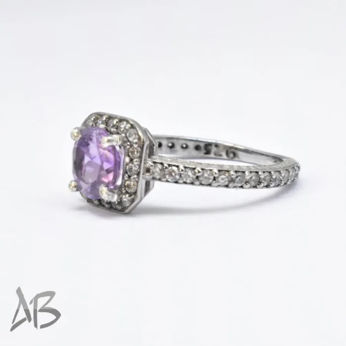 انگشتر نقره زنانه آمتیست (آماتیست) اصل با رکاب باریک و پرنگین آقابزرگ Am15 - Image 8