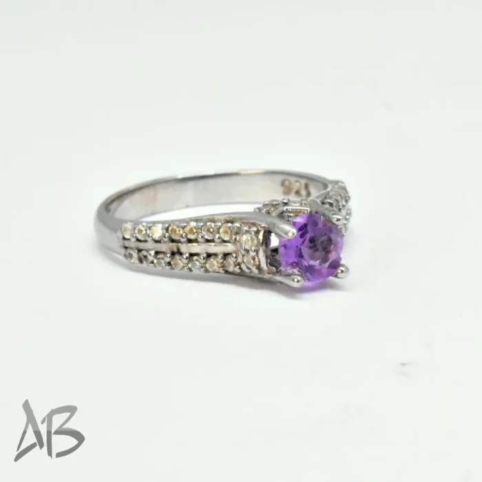 انگشتر نقره زنانه آمتیست (آماتیست) اصل با دو ردیف نگین سنتتیک روی رکاب Am16 - Image 6