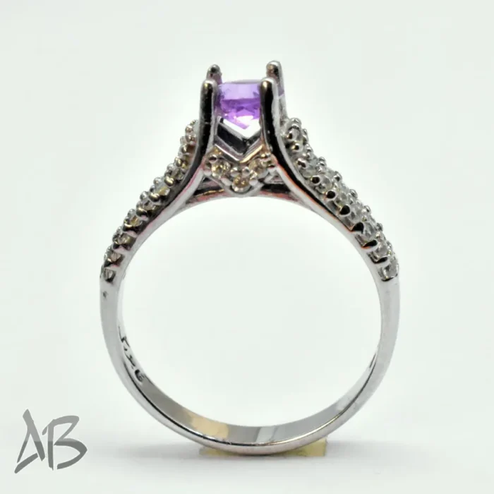 انگشتر نقره زنانه آمتیست (آماتیست) اصل با دو ردیف نگین سنتتیک روی رکاب Am16 - Image 8