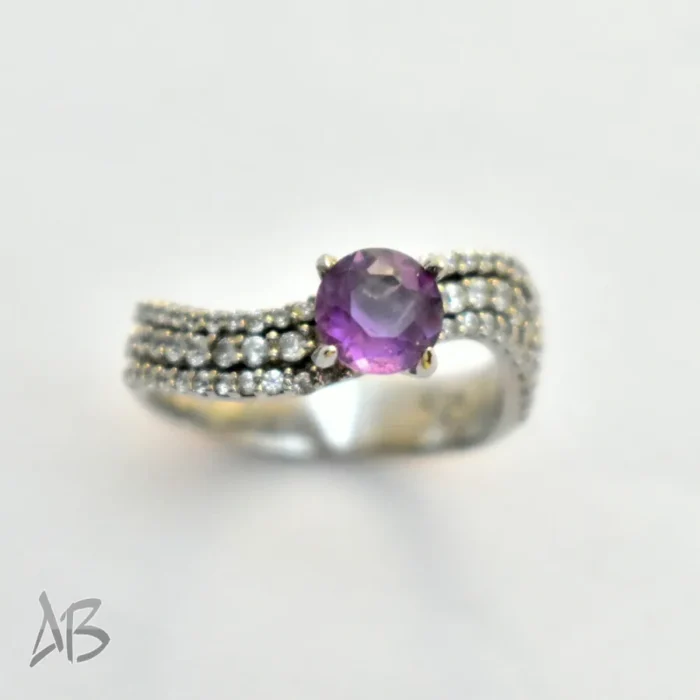 انگشتر نقره زنانه آمتیست (آماتیست) اصل با رکاب پرنگین سه ردیفه مورب، آقابزرگ Am17 - Image 3