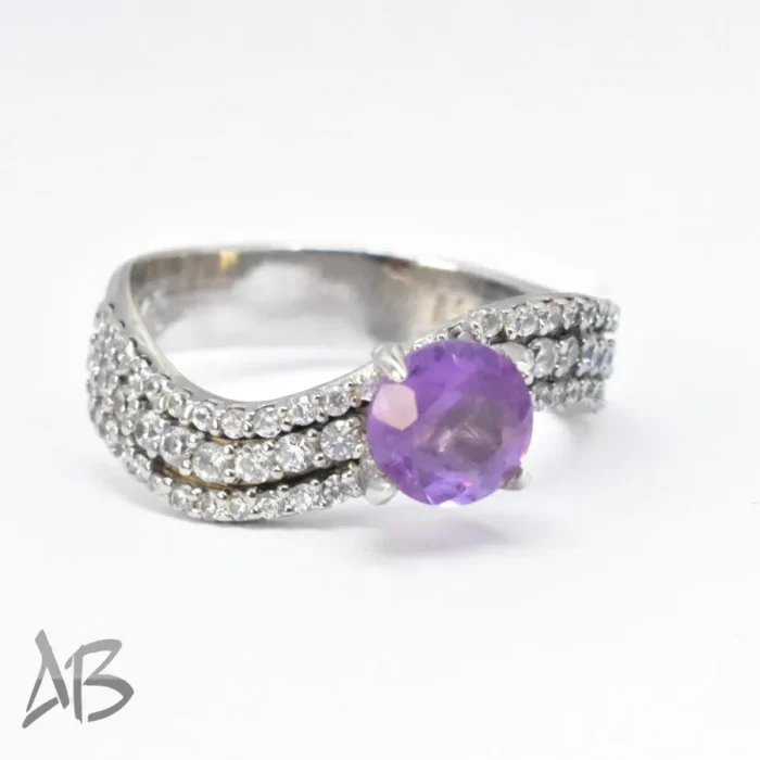 انگشتر نقره زنانه آمتیست (آماتیست) اصل با رکاب پرنگین سه ردیفه مورب، آقابزرگ Am17 - Image 7