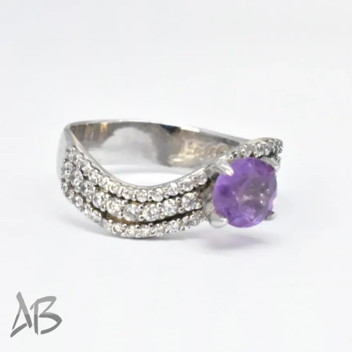 انگشتر نقره زنانه آمتیست (آماتیست) اصل با رکاب پرنگین سه ردیفه مورب، آقابزرگ Am17 - Image 8