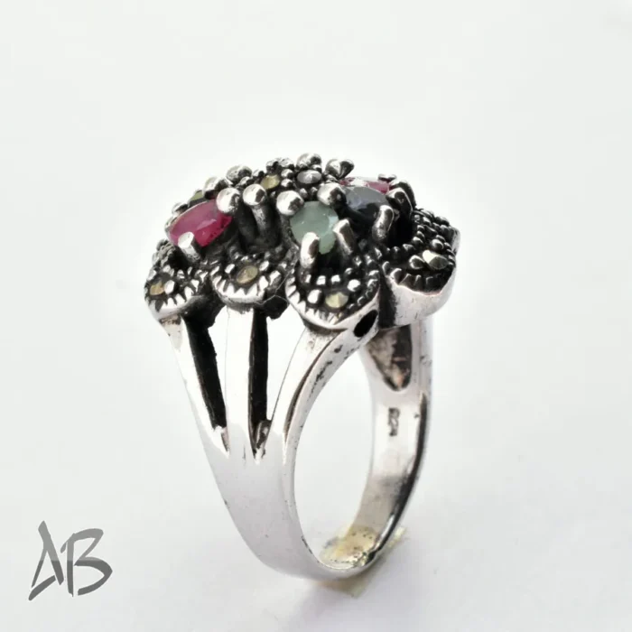 انگشتر نقره زنانه چند جواهر اصل سیاه قلم تایلندی عیار 925 کد 379 آقابزرگ - Image 5