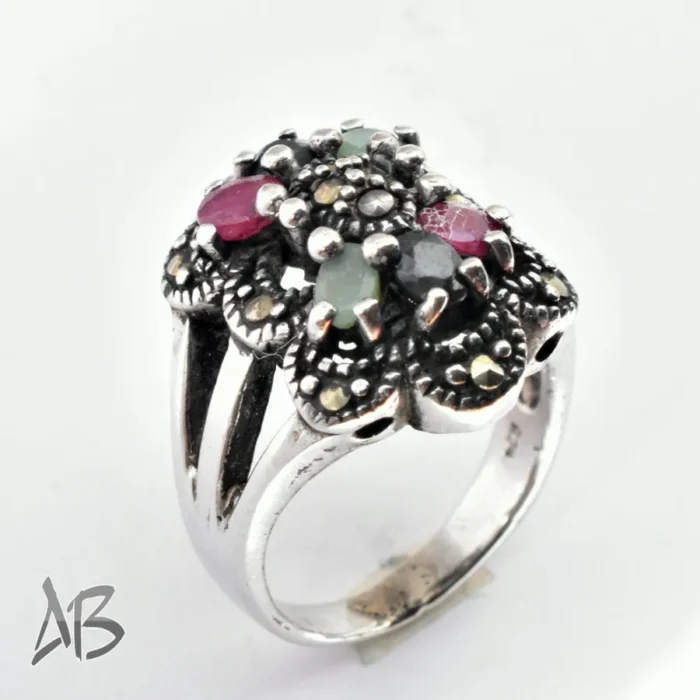 انگشتر نقره زنانه چند جواهر اصل سیاه قلم تایلندی عیار 925 کد 379 آقابزرگ - Image 6