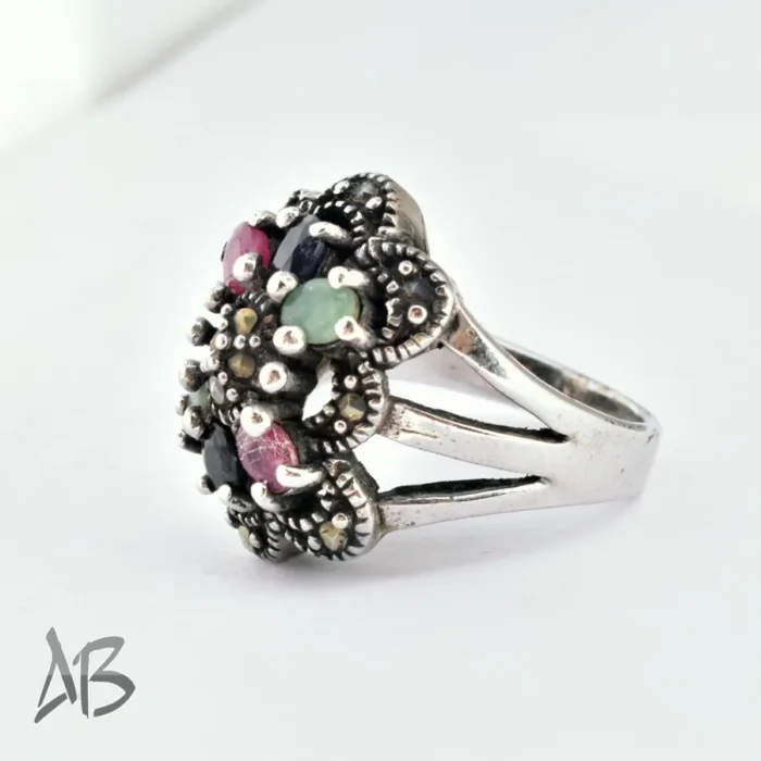 انگشتر نقره زنانه چند جواهر اصل سیاه قلم تایلندی عیار 925 کد 379 آقابزرگ - Image 4