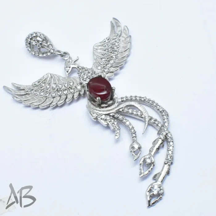 گردنبند نقره (مدالی) اصل جدید نگین عقیق یمنی طرح سیمرغ کد Med130 - Image 5