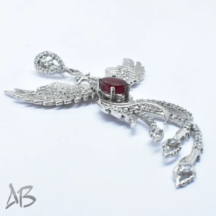گردنبند نقره (مدالی) اصل جدید نگین عقیق یمنی طرح سیمرغ کد Med130 - Image 6