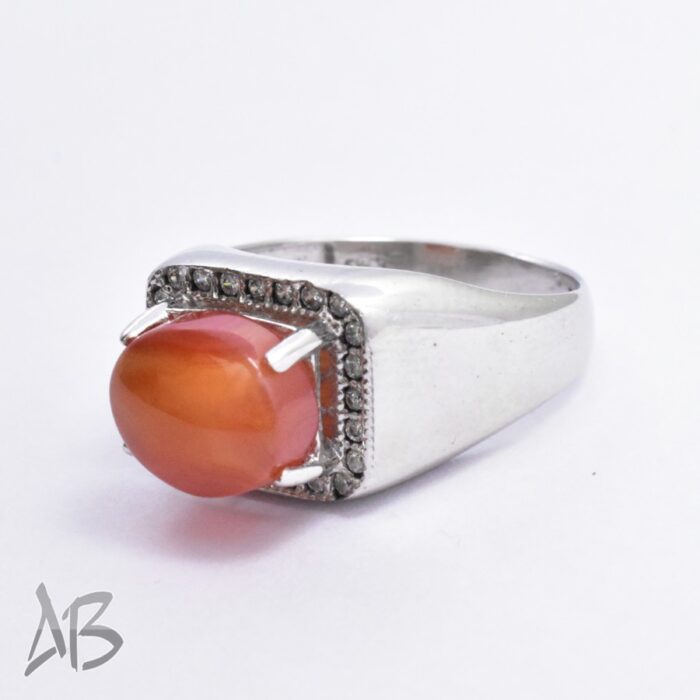 انگشتر مردانه نقره با نگین عقیق یمنی دامله درشت آقابزرگ کد M217 - Image 4