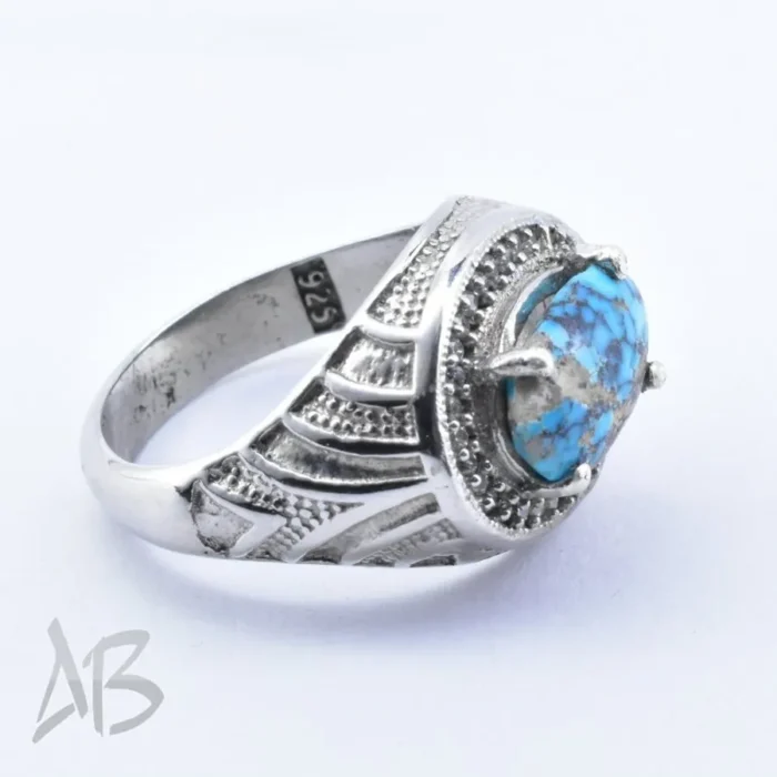 انگشتر مردانه نقره 925 با نگین فیروزه نیشابور اصل کد M219 - Image 3