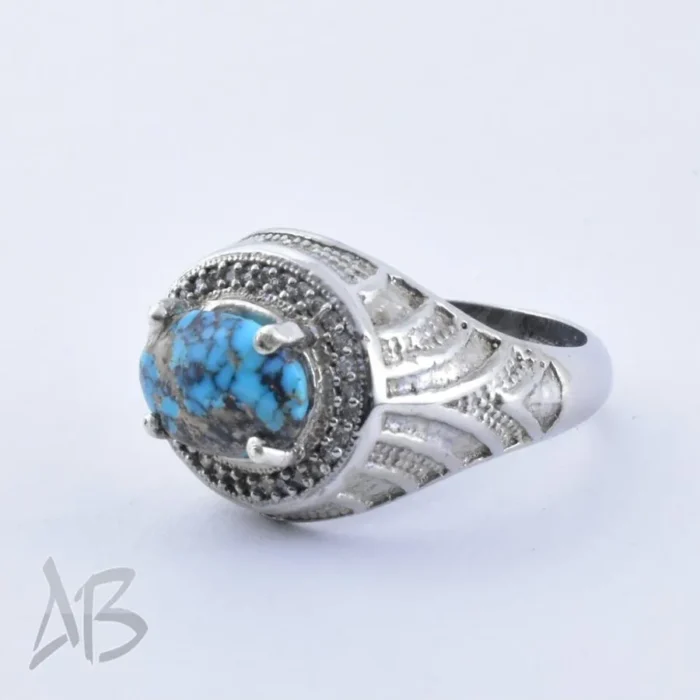 انگشتر مردانه نقره 925 با نگین فیروزه نیشابور اصل کد M219 - Image 4