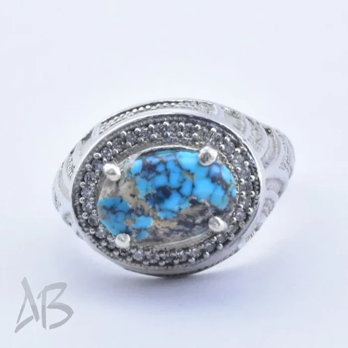 انگشتر مردانه نقره 925 با نگین فیروزه نیشابور اصل کد M219 - Image 5