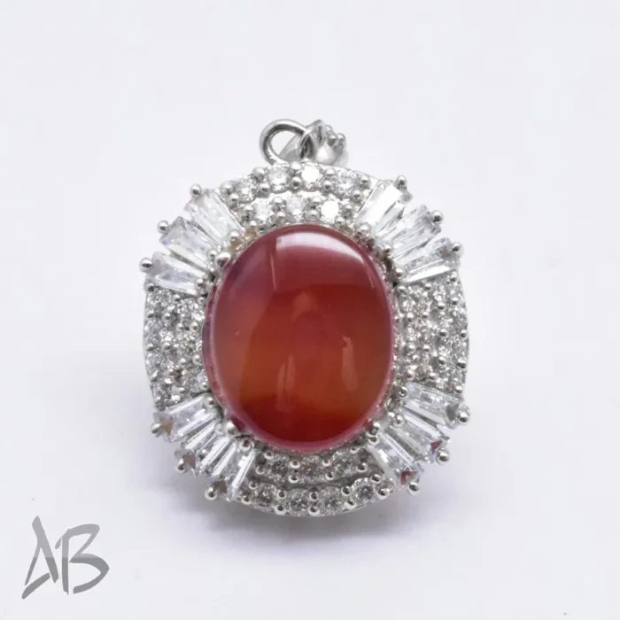 گردنبند نقره (مدالی) اصل زنانه جدید نگین عقیق یمنی درشت دامله کد Med112 - Image 3