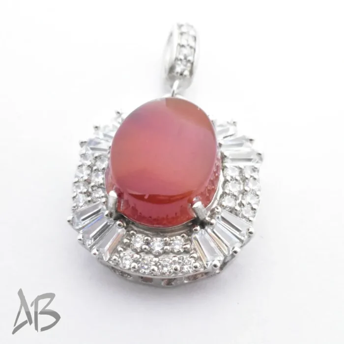 گردنبند نقره (مدالی) اصل زنانه جدید نگین عقیق یمنی درشت دامله کد Med112 - Image 4