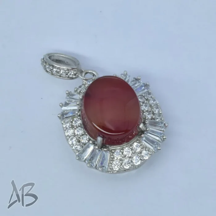 گردنبند نقره (مدالی) اصل زنانه جدید نگین عقیق یمنی درشت دامله کد Med112 - Image 5