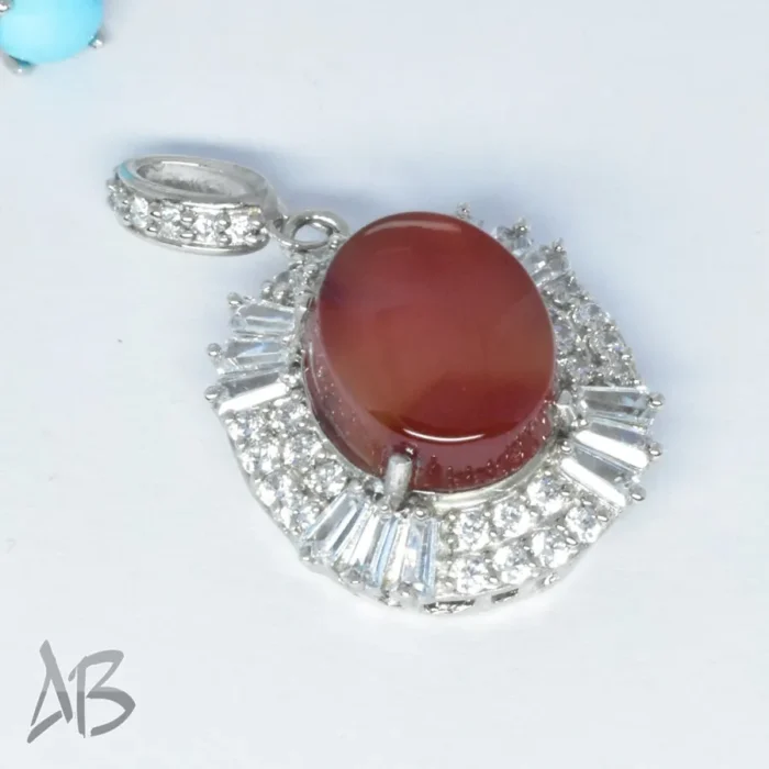 گردنبند نقره (مدالی) اصل زنانه جدید نگین عقیق یمنی درشت دامله کد Med112 - Image 6