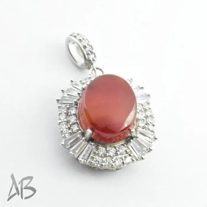 گردنبند نقره (مدالی) اصل زنانه جدید نگین عقیق یمنی درشت دامله کد Med112 - Image 7