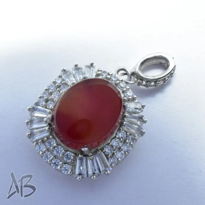 گردنبند نقره (مدالی) اصل زنانه جدید نگین عقیق یمنی درشت دامله کد Med112 - Image 9