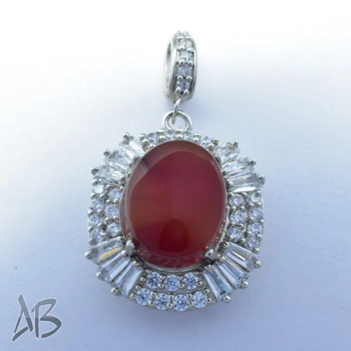 گردنبند نقره (مدالی) اصل زنانه جدید نگین عقیق یمنی درشت دامله کد Med112 - Image 10