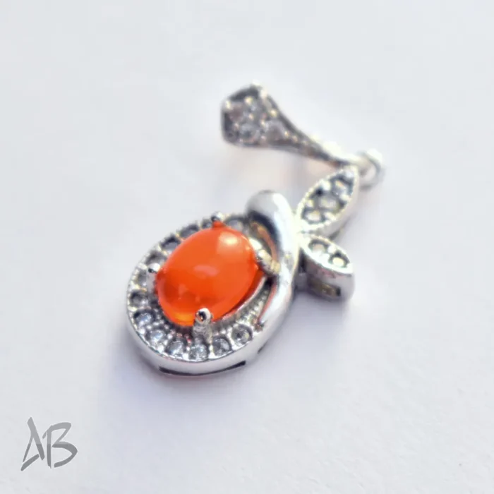 گردنبند نقره (مدالی) جدید اپال نارنجی دامله سبک و بسیار زیبا کد Med113 - Image 3