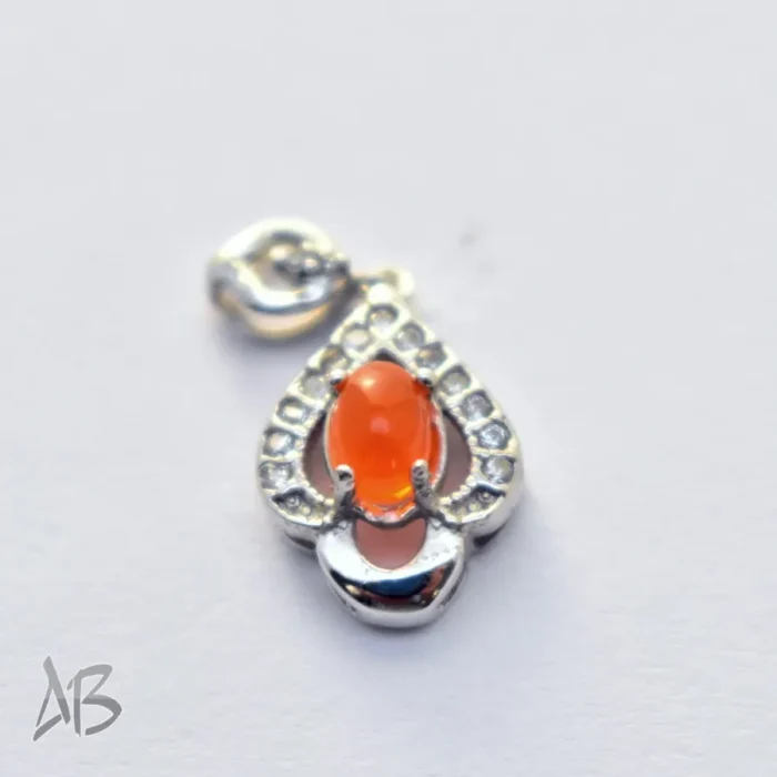 گردنبند نقره (مدالی) جدید اپال نارنجی کابوشن سبک و شیک آقابزرگ کد Med114 - Image 3