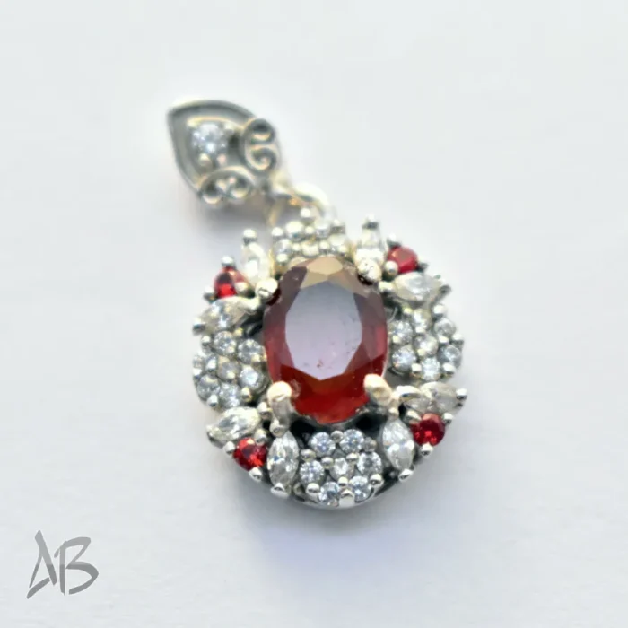 گردنبند یا مدالی نقره 925 با نگین گارنت اصل آقابزرگ کد Med115 - Image 8
