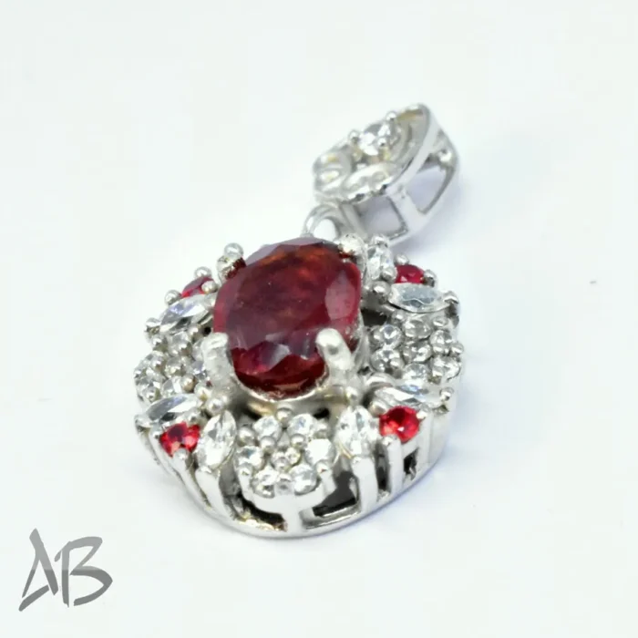 گردنبند یا مدالی نقره 925 با نگین گارنت اصل آقابزرگ کد Med115 - Image 5