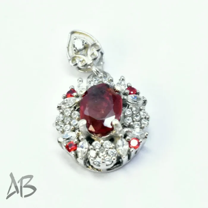 گردنبند یا مدالی نقره 925 با نگین گارنت اصل آقابزرگ کد Med115 - Image 4