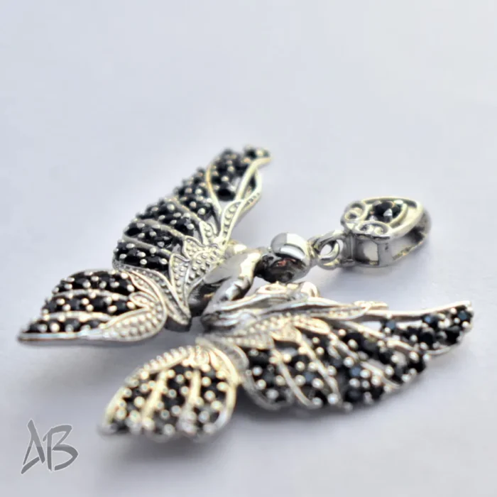 مدالی یا گردنبند نقره مدل جدید پروانه لیلی و مجنون با نگین‌های مشکی Med117 - Image 6