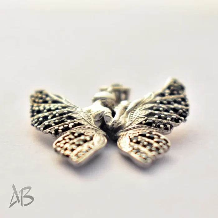 مدالی یا گردنبند نقره مدل جدید پروانه لیلی و مجنون با نگین‌های مشکی Med117 - Image 7