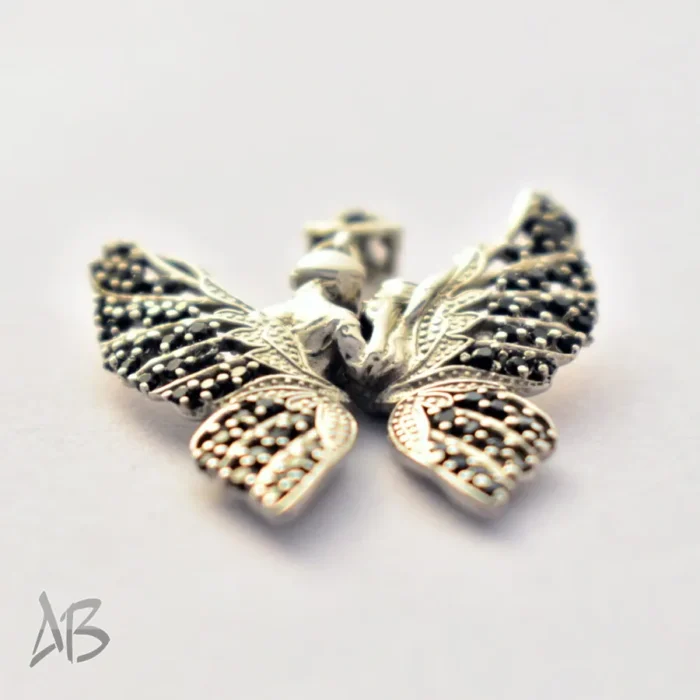 مدالی یا گردنبند نقره مدل جدید پروانه لیلی و مجنون با نگین‌های مشکی Med117 - Image 8