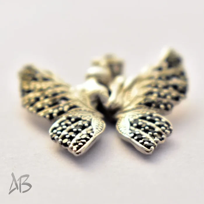 مدالی یا گردنبند نقره مدل جدید پروانه لیلی و مجنون با نگین‌های مشکی Med117 - Image 9