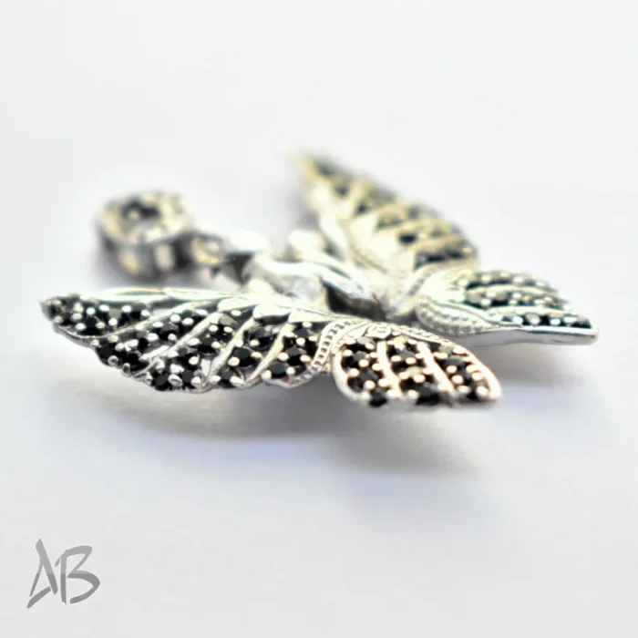 مدالی یا گردنبند نقره مدل جدید پروانه لیلی و مجنون با نگین‌های مشکی Med117 - Image 5