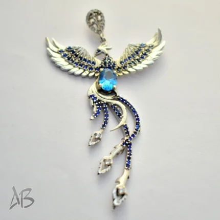 گردنبند مدالی سیمرغ نگین توپاز