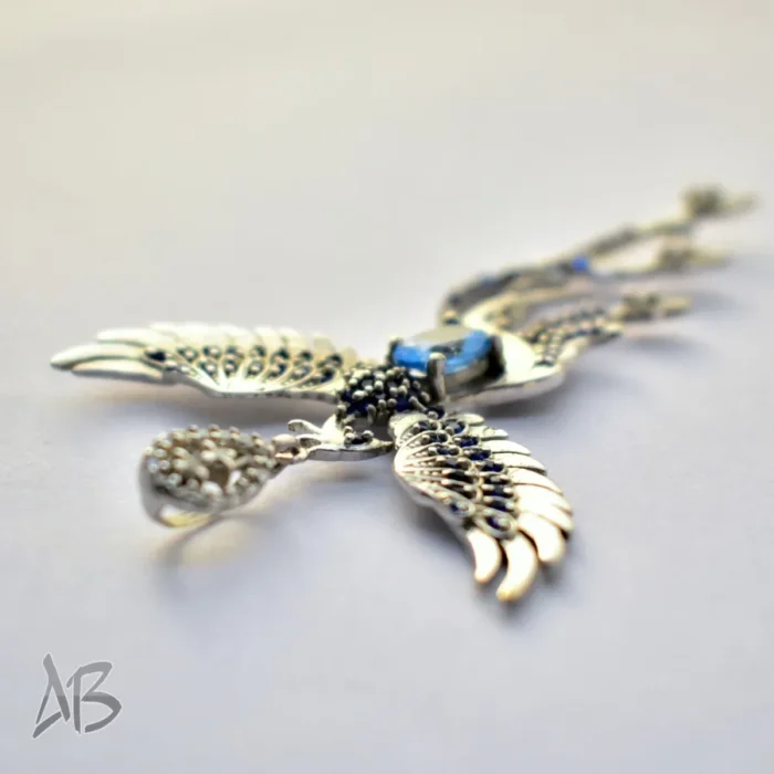 گردنبند نقره اصل (مدالی) نگین توپاز اصل برلیان کات با نگین‌های سنتتیک رنگی کد Med118 - Image 5