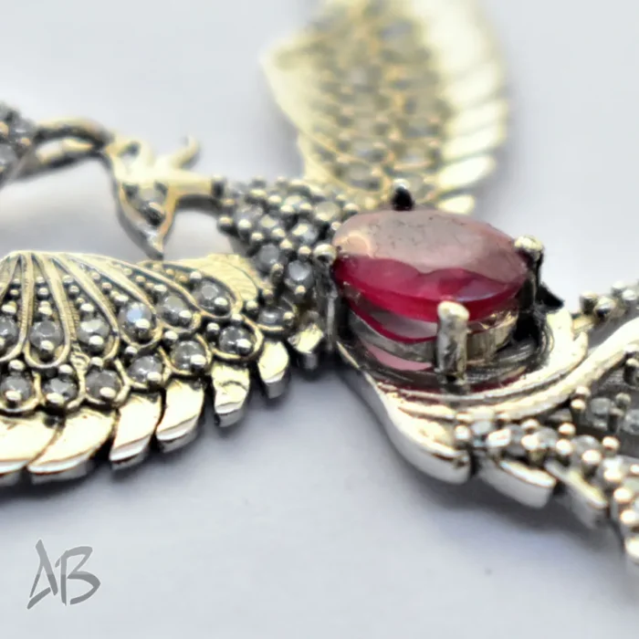 گردنبند نقره (مدالی) اصل نگین یاقوت سرخ طرح سیمرغ، آقابزرگ کد Med119 - Image 5