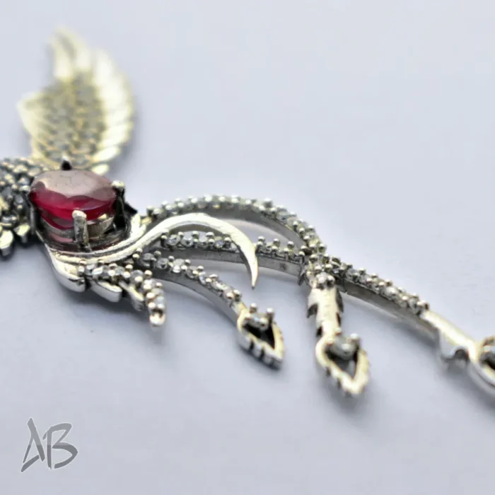 گردنبند نقره (مدالی) اصل نگین یاقوت سرخ طرح سیمرغ، آقابزرگ کد Med119 - Image 6